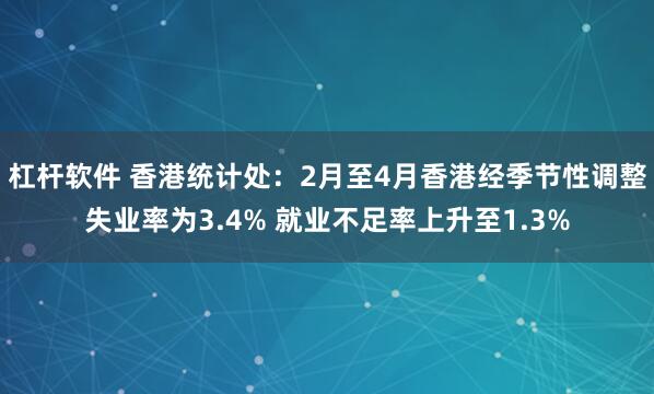 杠杆软件 香港统计处：2月至4月香港经季节性调整失业率为3.4% 就业不足率上升至1.3%